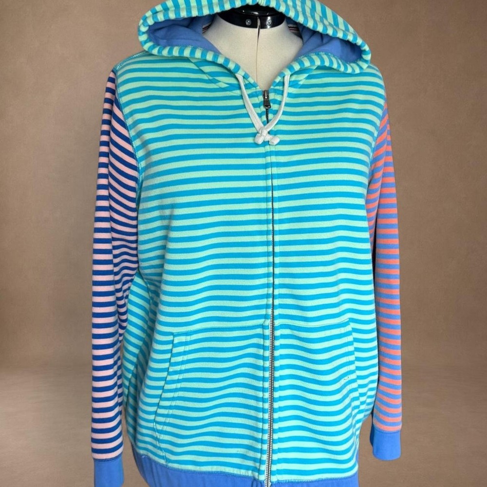Striped Colorblock Zip Up Hoodie 1X 16W-18W